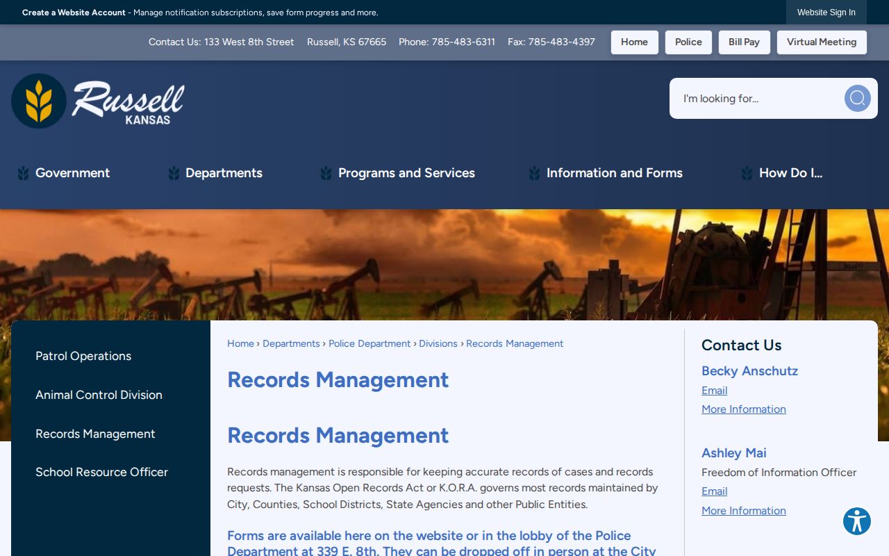 Russell Police Records Management official webpage