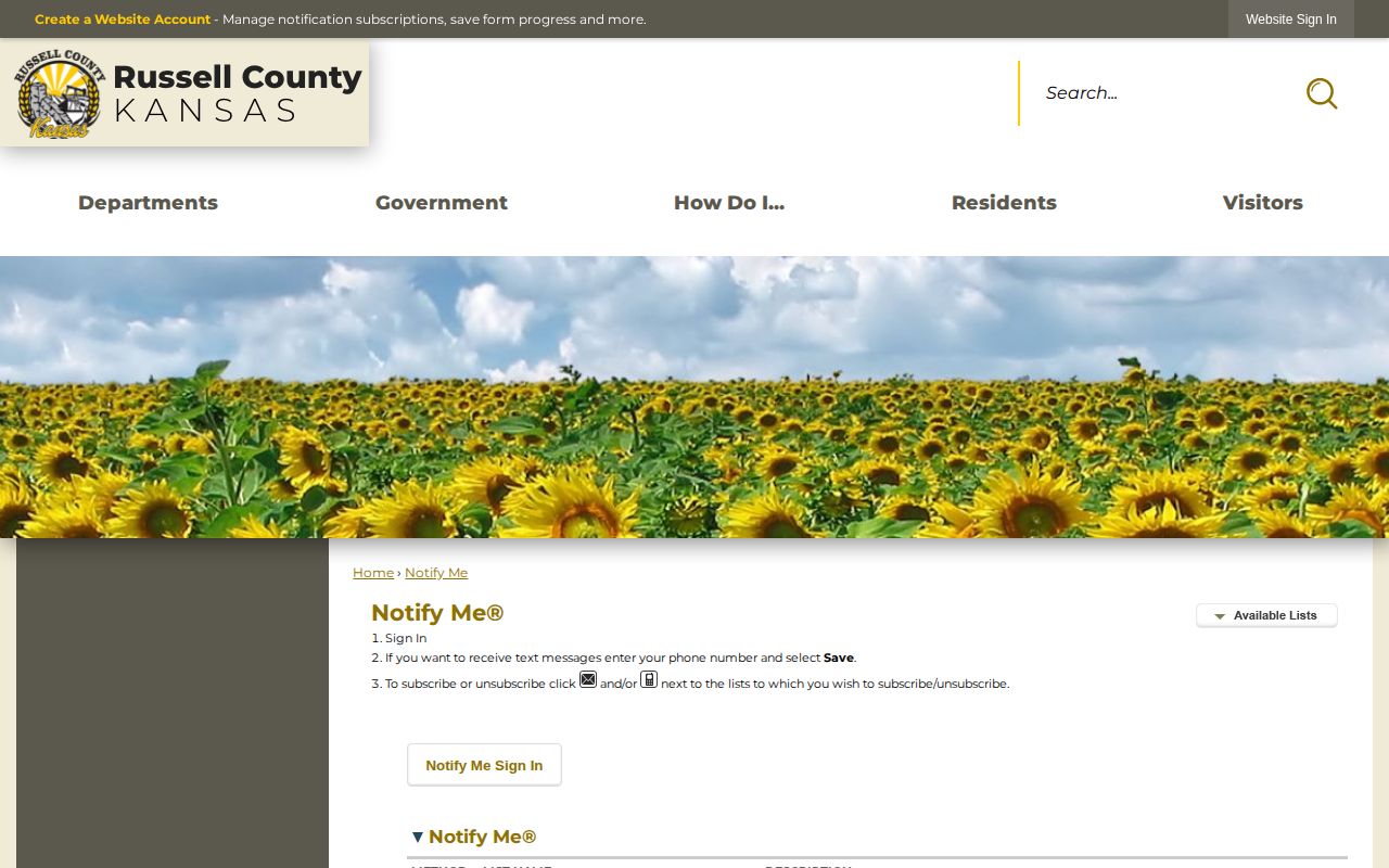 Russell County official alerts page without a booking record feed